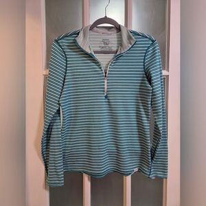 Patagonia Teal and White Striped Pullover